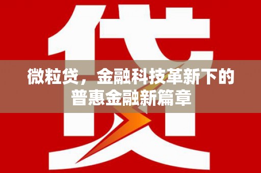 珠晖微粒贷，金融科技革新下的普惠金融新篇章