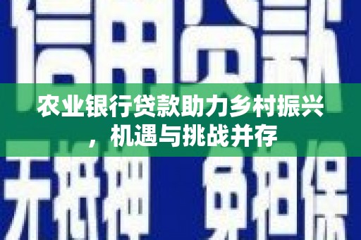 珠晖农业银行贷款助力乡村振兴，机遇与挑战并存